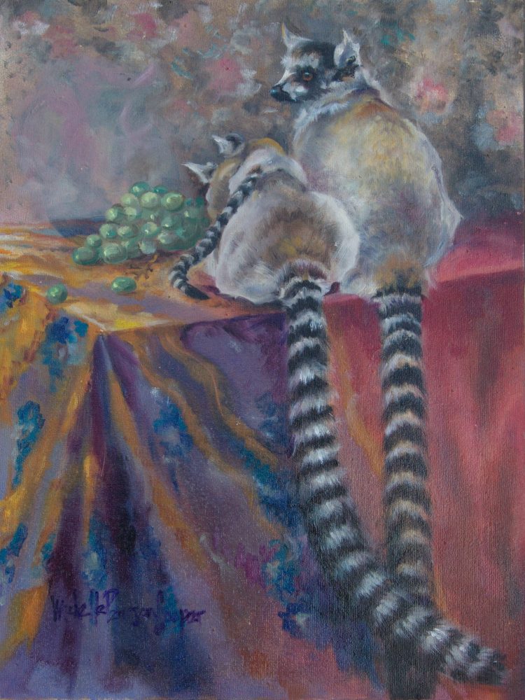 Family of Ringtails Oil on Canvas 16 x 12 inches Original