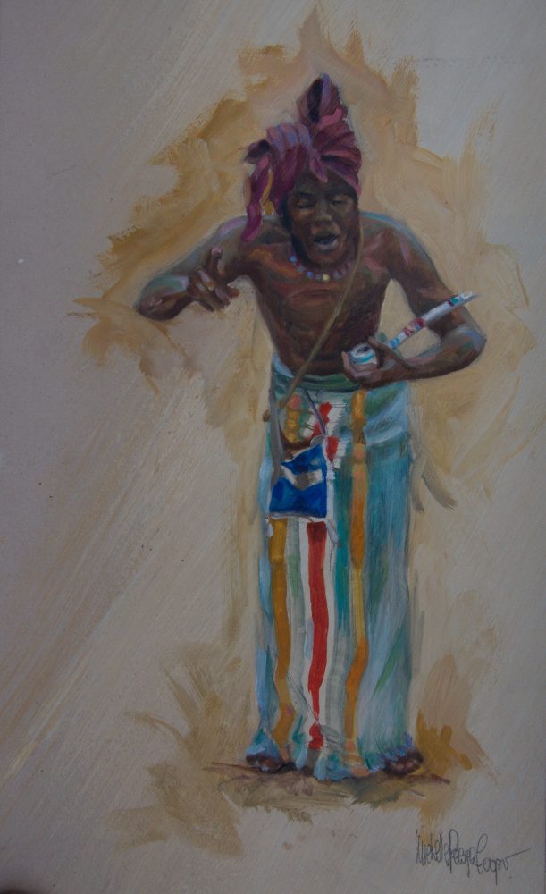 Witch Doctor Oil on Gesso 14 x 8 inches Framed Original